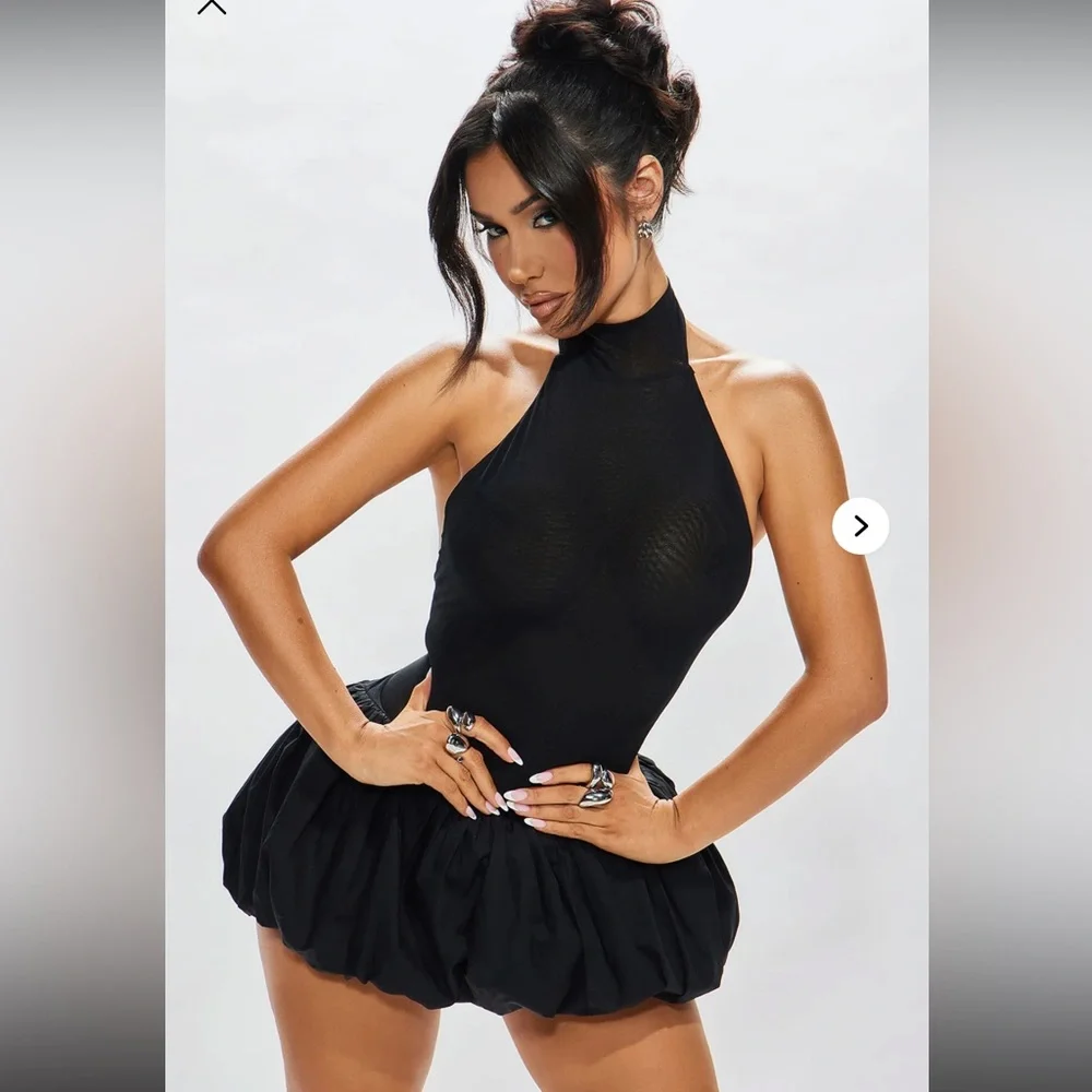 Black Mini Halter Bubble Dress - Picture 4 of 6